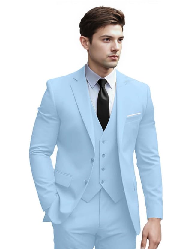 Mens Suit Slim Fit Single Breasted Suit with Vest & Pants 3 Pieces Wedding Guest Outfit Blazer Formal Business Suits for Men