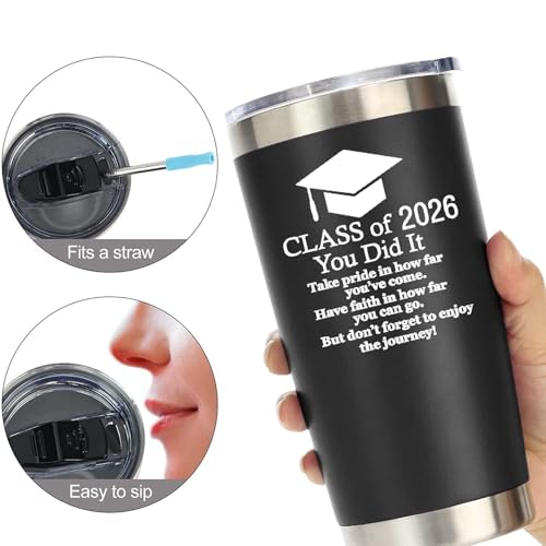 HLIKEM 2026 Graduation Motivational Gift for Him Her 20 Ounce Stainless Steel Car Tumbler Insulted Mug Cup Graduate Inspirational Gifts for College (Black) by HLIKEM - Used condition - Image 3