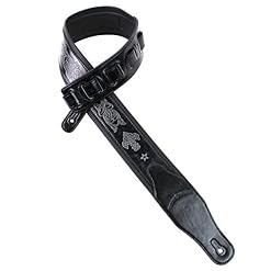 Walker And Williams GB-20 Sangle en cuir rembourré avec motif fleur de lys et chaîne française Noir denim - Les Beatles, Paul McCartney, John Lennon, RIngo Starr, George Harrison