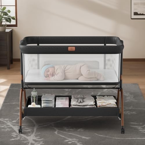 Baby Bassinet Bedside Crib, 3-in-1 Baby Bassinet Bedside Sleeper ...