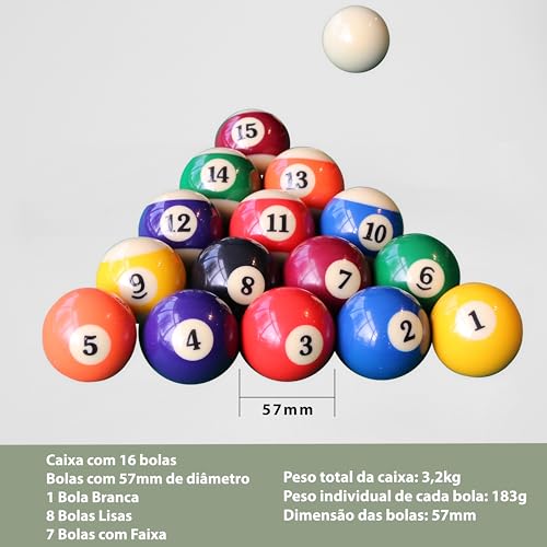 Jogo de Bolas Sinuca Bilhar Faixadas 57,2mm Numeradas Tipo Grande Padrão USA Americano Pool 7Ball®
