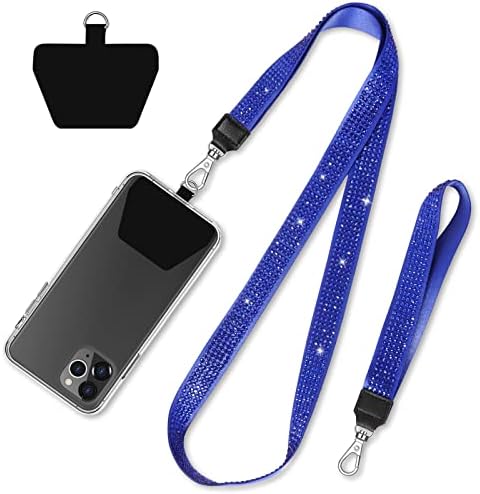 SHANSHUI Cell Phone Lanyard, Universal Bling Nylon Neck Lanyard and Wrist Strap with 2 Patches Cell Phone Charm Lanyard Compatible with iPhone and All Smartphones (Dark Blue)