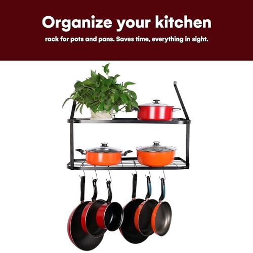 Vdomus VMHKPR0808BKUS Hanging Pot Rack - Rustproof Wall Mounted Pot Rack Pan Hanger For Kitchen Storage And Organization - Durable, Thick Iron Material thumb #1