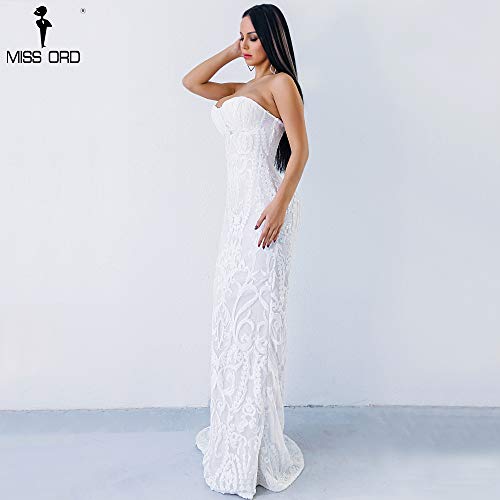 Miss ord Sexy Bra Strapless Sequin Wedding Evening Party Maxi Dress (Medium, White)