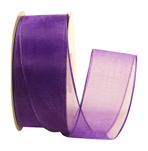 Ribbon Bazaar Sheer Organza Wired Ribbon - 100% Polyester Wire Edged Ribbon For Floral Decor, Table Arrangements, Apparel Embellishment & More - 1-1/2 Inch Purple 25 Yards #TOP11