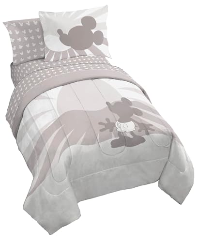 Image of Disney Mickey Mouse Full Comforter Set 7 Piece Cartoon Bedding, Grey | Bed in a Bag, Comforter Sheets Shams Pillowcases, Official Product, Soft Microfiber, Machine Washable, Kids Gift