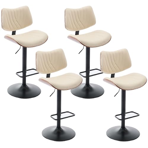 REONEY Butaco Giratorio, Set de 4, Altura Ajustable, Tapizado en Cuero PU Beige, con Respaldo y Reposapiés, Moderno miniatura 1