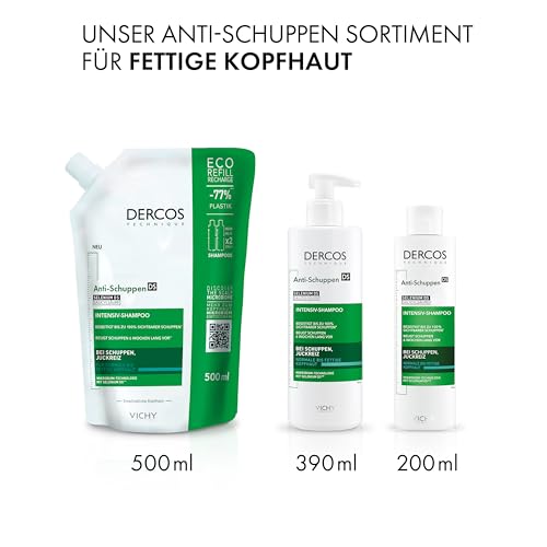 VICHY Anti-Schuppen-Shampoo, Für normales bis fettiges Haar, Juckreiz-mildernd und hydratisierend, Mit Salicylsäure, Selendisulfid und Vitamin E, Dercos Advanced Action Anti-Schuppen, 390 ml