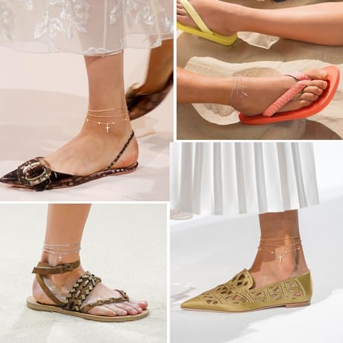 TempBeau Elegant Gold Ankle Bracelets Set for Women - Adjustable Layered Chain Link Anklets - Waterproof Summer Foot Jewelry Gift - Image 3