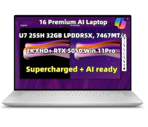 Image of NewDe.l.l 16 Premium (Replace XPS16) Powerful AI Laptop 16.3 inch 2K FHD+ (1920x1200) Display Ultra 7 255H 32GB LPDDR5X, 7467MT /s 1TB SSD Geforce RTX 5050 GDDR7 RGB+IR Camera Backlit Fingerprint Win 11Pro