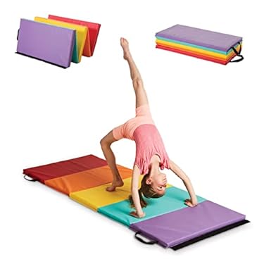 AMAZON - HearthSong 5-Panel Colorful Rainbow Folding Kids’ Gymnastics Tumbling Mat for Active Play, with Carrying Handles, 77 Inches Long x 30 Inches Wide