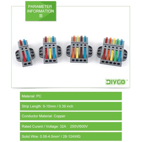 Bloque de terminales de cableado compacto universal para empalmes rápidos, 22G-4M 6