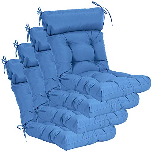 Image of QILLOWAY Outdoor Rocking Chair Cushions Set of 4, 100% Polyester Waterproof Patio Rocking Chair Cushion, High Back Weatherproof Chair Pad for Adirondack & Outdoor Furniture,Marine Blue