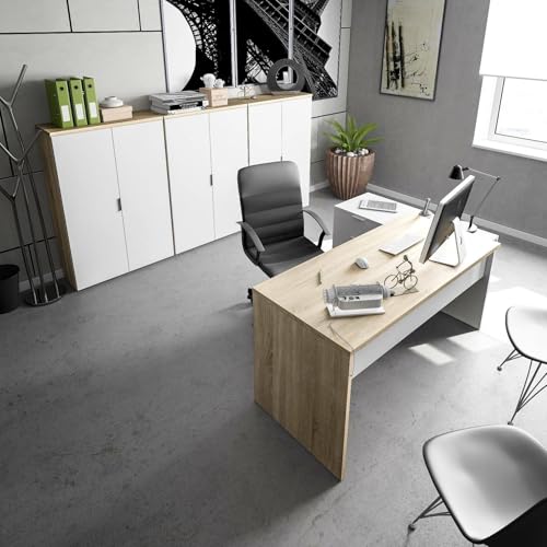 Bureau d'angle réversible Dmora chêne et blanc avec rangements pour ordinateur - 6
