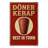 AstraDesign Blechschild „Döner Kebab“ 20x30 cm, Rot/Braun – wetterfest, rostfrei, mit vorgebohrten Löchern – Schild für Küche, Imbiss, Restaurant, Bistro, Foodtruck oder Grillhütte – einfache Montage