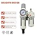RIH Pneumatics Compressed Air Filter Regulator Lubricator Combo Water/Oil Trap Separator - Gauge(0-150 psi), Semi-Auto Drain, Poly Bowl,Bracket - 3 in 1 Two Unit (3/8“ NPT Auto Drain)