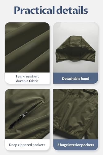 Image of CREATMO US Men's Packable Waterproof Running Rain Coats Reflective Cycling Jacket Windbreaker With Removable Hood