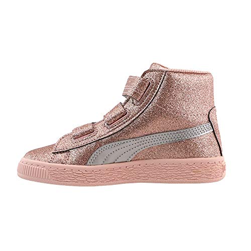 PUMA Unisex Basket Mid Strap Glitz Kids Sneaker, peach beige, 3 M US Little Kid