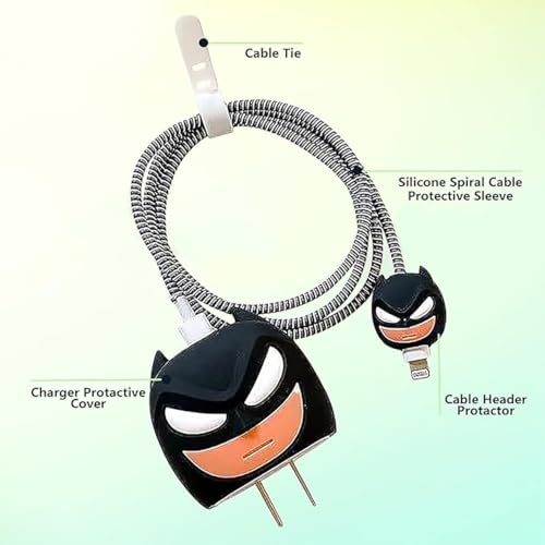 Image of Sounce Bat-Man Charger Protective Case for iPhone 18W & 20W Charger and Wire Protector for Lightning Cable - Charger Protective Cover, Protection Sleeve, Cord Saver for Earphone (Charger Not Included)