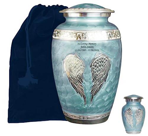 Custom Engraved Blue Angel Wings Funeral Cremation Urn