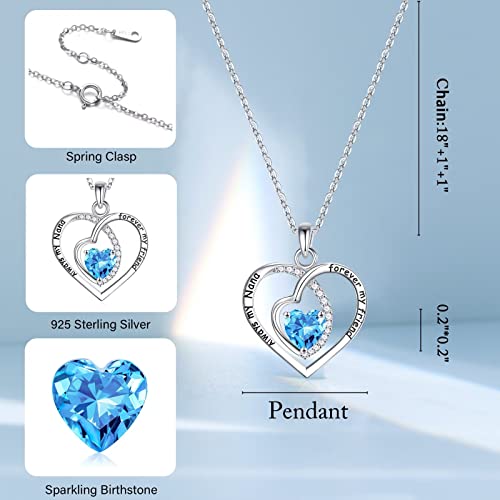 Iefup Grandma Birthday Gifts Nana Necklace, 925 Sterling Silver March Birthstone Aquamarine Necklace Jewelry Grandma Birthday Gifts Mothers Day Christmas Valentines Day Gifts Nana For Grandma #TOP3