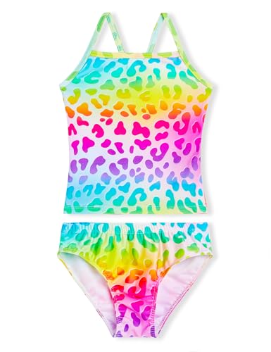 Girls Bathing Suits Two Pieces Bikini Set Swimsuits Size 6-7 Years Old Rainbow Leopard Beach Swimwear for Swimming