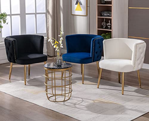 Shunzhi Upholstered Accent Chairs Set Of 2 Button Tufted Velvet Bucket Chairs Comfy Barrel Chairs Modern Reading Side Chairs With Gold Metal Legs And Armrest For Living Room Bedroom, Navy Blue #TOP6