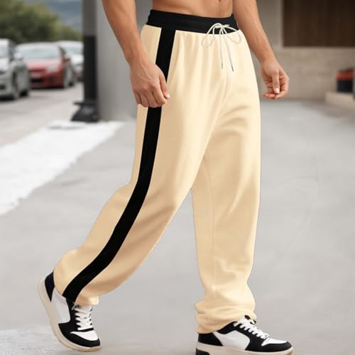 Sweatpants for Men Baggy Straight Leg Sweat Pants Fall Winter Casual Drawstring Striped Workout Joggers with Pockets3
