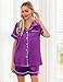Ekouaer Womens Silk Satin Pajama Sets Soft Short Sleeve Button Down Sleepwear Top and Shorts 2 Piece Pjs Lounge Set,Purple,M