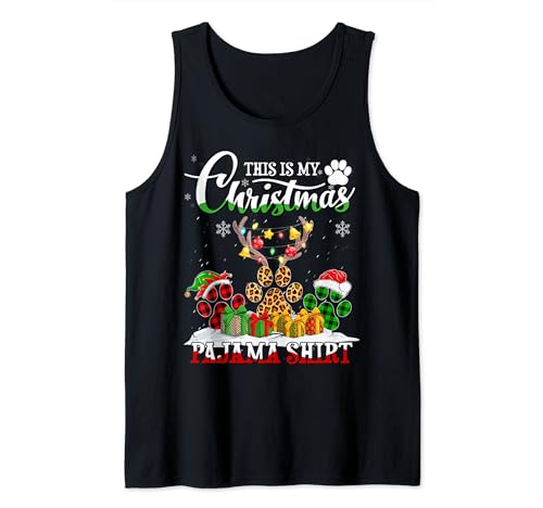 This is My Christmas Pijama Shirt Paw Dog Christmas Lights Camiseta sin Mangas