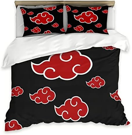 3-Pcs Anime Bed Duvet Cover Set with 1 Duvet Cover + 2 Pillowcases,Ultra Soft Microfiber Breathable Comforter Cover Sets,3D Cartoon Printed Bedding Sets for Boys Girls Kids Teens (Queen)
