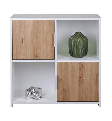 Cómoda de roble artesanal y blanco Pepeto 2TW con estructura de madera robusta 2