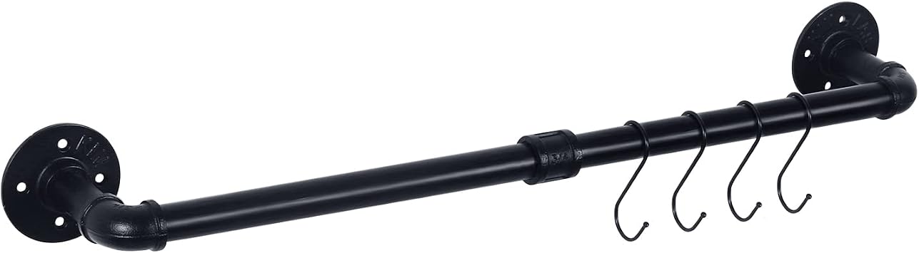 HouseAid 24 Inch Industrial Pipe Towel Bar, Farmhouse Iron Hand Towel Holder, Vintage Style Towel Rod for Bathroom, Wall Mounted, Matte Black Hook Included