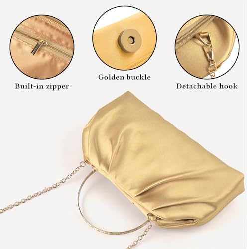 Image of ERKOON Clutch Purse for Women Elegant Pleated Evening Bag Crossbody Shoulder Handbag Envelope Bag with 2 Detachable Chain