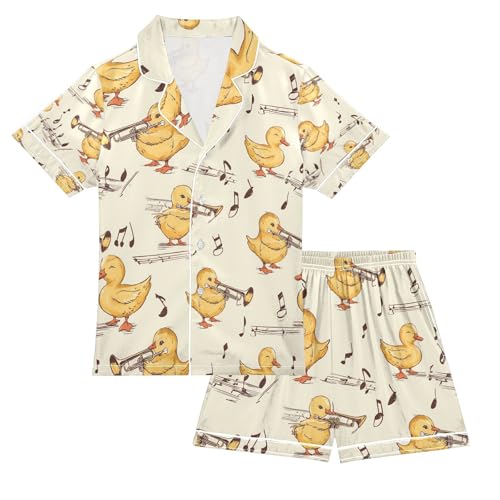 senya Duck Musical Instrument Satin Summer Pajama Sets Silk Short Sleeve Button Down Sleepwear