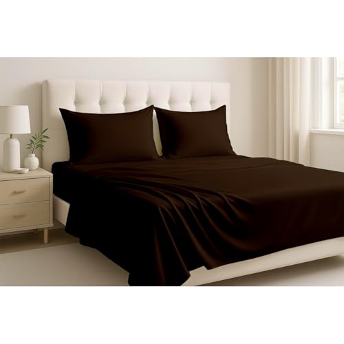 Cottingon 4 Pcs Extra Deep 100% Cotton Bed Sheets Set, Soft and Luxury Bedding Fits Upto 22 Inch Extra deep Pocket with Elastic All Around, Queen, Chocolate Solid