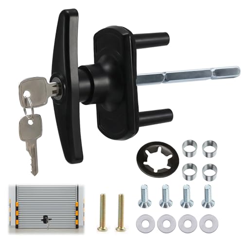 Elixvane Garage Door Lock Set Black Powder Coated T Handle Lock with 2 Keys Zinc Alloy Steel Universal Replacement Shed Door Puller Parts for Roller Shutter Parking Gate Patio Front Doors