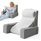 Reading Pillow for Bed with Adjustable Armrests and Side Pockets, Back Pillow for Bed Sitting Up, Sit Up Pillow, and Bed Pillows for Sitting Up, Ideal for Reading, Watching TV and Relaxing, Light Gray