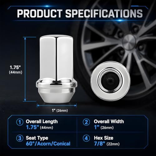 HALNAR 24 Pcs M14x1.5 Wheel Lug Nuts Closed End OEM 611-236, Chrome - 1