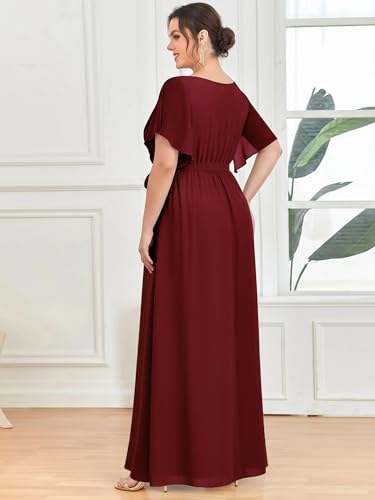 Image of Ever-Pretty Plus Women's Chiffon Bridesmaid Dress A-Line Empire Waist Floor Length Plus Size Formal Wedding Guest Dresses