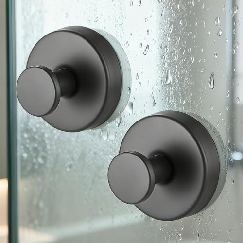 Gray Suction Cup Hooks 2 Pack Removable Wall Hooks for Shower Glass Bathroom Tile