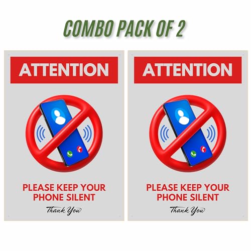Image of Keep Your Phone Silent Sign Board Sticker (20.5 x 14.5 CM) - Peel & Stick or Screw Fix - 4 Corner Holes - Pack of 2 - Office, Hospital, School, Library Silent Area Notice (Phone Silent, Medium -20.5 x 14.5 CM)