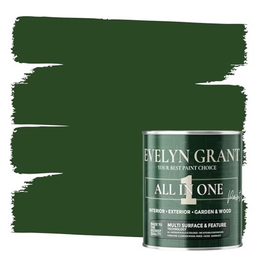 Evelyn Grant All-IN-ONE Paint & Primer - Multi-Surface Paint For Interior Walls, Outdoor Garden & Exterior Walls, Wood Furniture | High Durability Multi-Feature - Forest Green - 0.5L - Matt