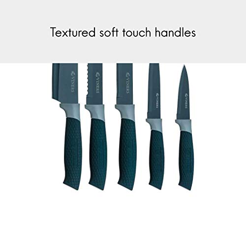 Viners Horizon Knife Block Set of 6-Piece, 5 Kitchen Knives and Bamboo Knife Holder, Chef, Santoku, Carving, Utility and Paring Knives, Grey, Stainless Steel, 0305.194 - Image 4