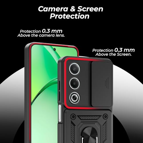 Image of A rtistque Armor Bumper Back Case Cover for Oppo K12x 5G | Stylish Ring Holder & Inbuilt Stand | Sliding Camera Cover | Shockproof TPU Protective Design | Oppo K12x 5g Backcover - Black