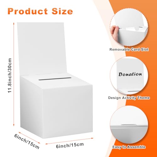 12 Pcs Ballot Box Raffle Donation Box for Fundraising, 6 X 6 X 6 Inch Cardboard Raffle Ticket Box with Slot Suggestion Box Removable Header for Collecting Business Card Voting (White) by HOEMEM - Image 3