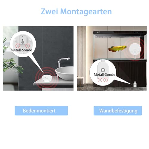 Erdiegle Wassermelder Wasseralarm, 135dB Wasser Sensor Alarm Wasserwarner Flut Detektor für Keller, Badezimmer, Waschküche, Küchen, Garagen, und Dachböden (6F22/9V Batterien enthalten) (1 Pack)