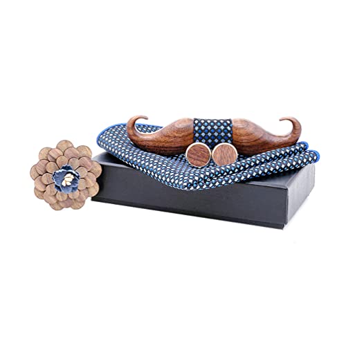 Lvguang Herren Fliege Holz, Einzigartige Herren Anzug Fliege, Männer Hochzeit Einstellbare Fliege, Herren Kleidung Zubehör, Holzfliege Set Einstecktuch Manschettenknöpfe Brosche Cover