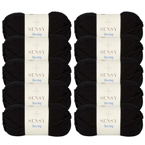 S Sensy Roving - Premium Acrylic&Wool Blend Yarn 10 Skeins Black 131 Yards