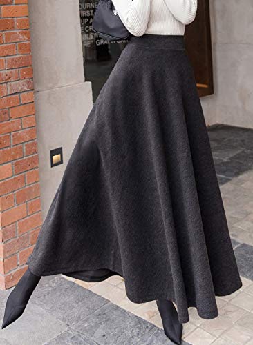 Saia patinadora longa de lã longa plissada evasê outono inverno Chouyatou, Pocket-dark Grey, X-Small